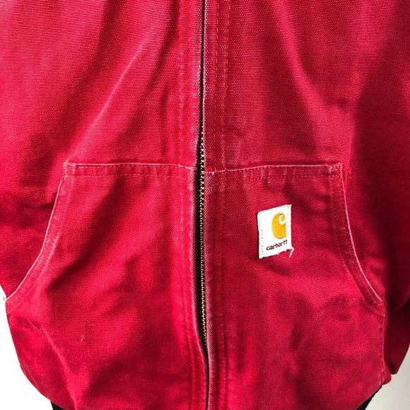 Carhartt USA Made J140 Quilt Lined Duck Canvas Hooded Jacket Red Men's Medium - Picture 4 of 12